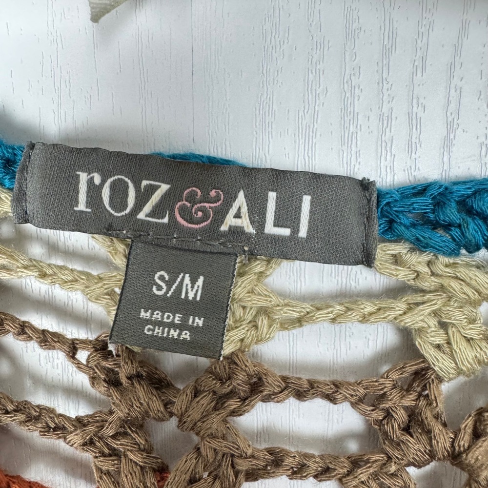 Roz & Ali Crochet Knit Top S/M Boho Hippie Multicolor‎ Festival Tunic - Picture 8 of 11